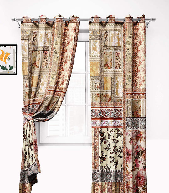 Ultimate Trends Premium Polyester Elite Floral Curtain For Home Décor Beige Color, 1 Piece