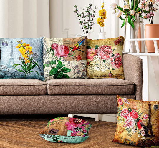 1900's Retro Floral Art, Cushion Covers SET of 5