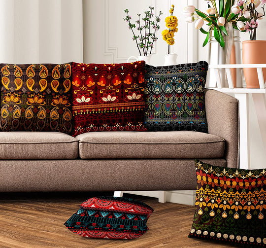 Ajrakh Orange, Cushion Covers SET of 5