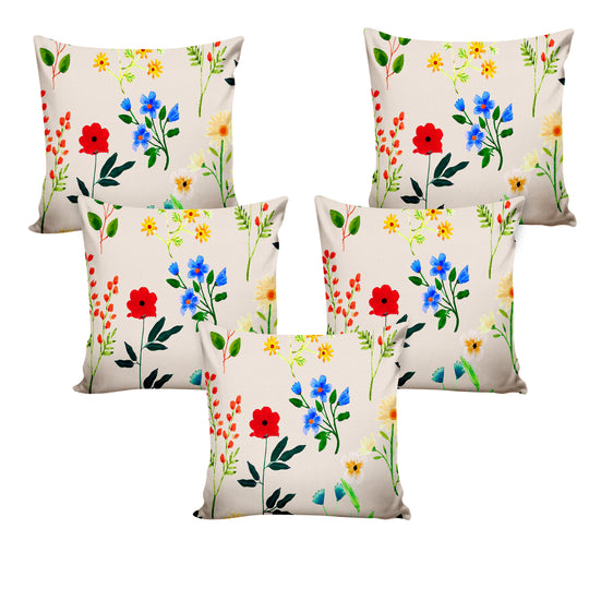 Ultimate Trends Floral Digital Printed Cushion Cover, 16 Inch X 16 Inch, Set of 5 -  Multi Color