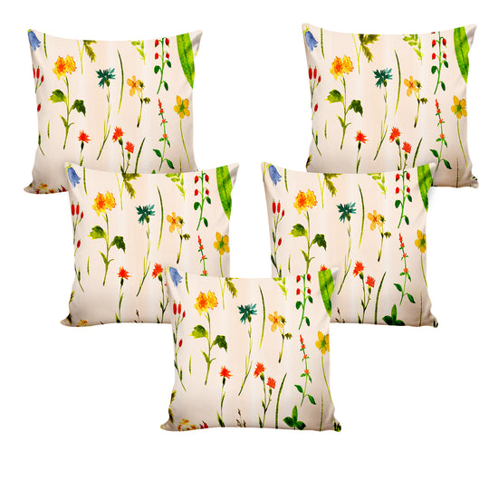 Ultimate Trends Floral Digital Printed Cushion Cover, 16 Inch X 16 Inch, Set of 5 -  Multi Color