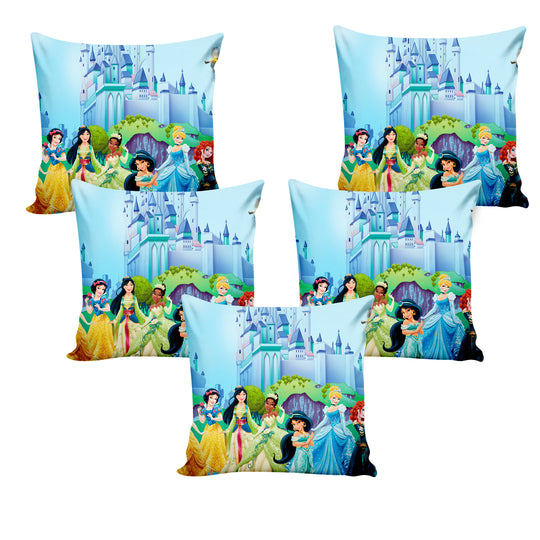 Ultimate Trends Kids Room Cartoon Printed Cushion Cover Princess, 16 Inch X 16 Inch, Set of 5 -  Sky Blue Color