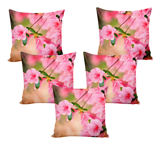 Ultimate Trends Floral Digital Printed Cushion Cover, 16 Inch X 16 Inch, Set of 5 -  Pink Color