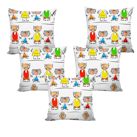 Ultimate Trends Kids Room Cartoon Printed Cushion Cover, 16 Inch X 16 Inch, Set of 5 -  Multi Color