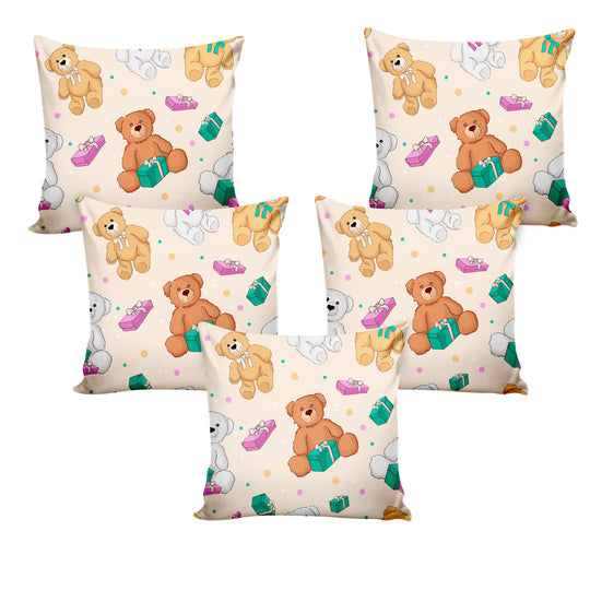 Ultimate Trends Kids Room Teddy Bear Printed Cushion Cover, 16 Inch X 16 Inch, Set of 5 -  Multi Color