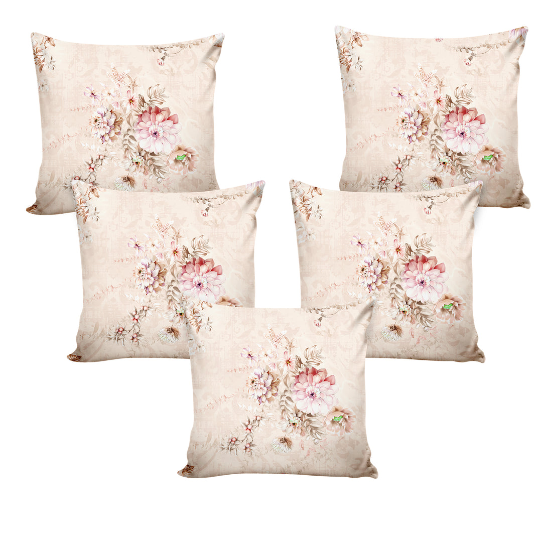 Ultimate Trends ™ Premium Polyester Digital Printed Floral Cushion Cover, Set of 5