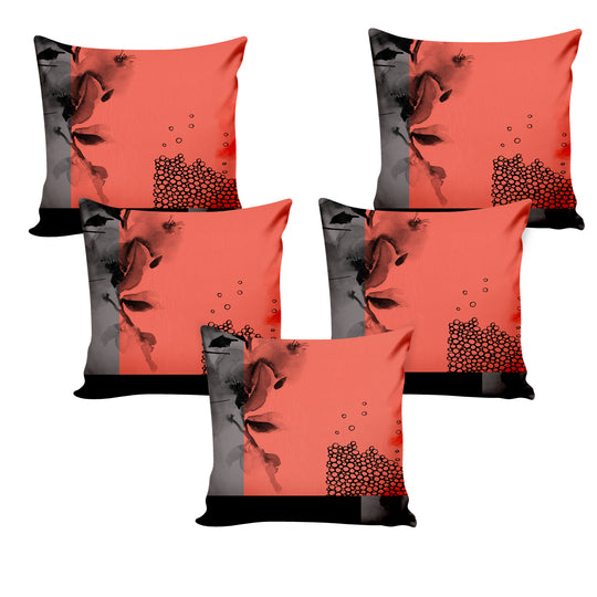 Ultimate Trends Modern Digital Printed Cushion Cover, 16 Inch X 16 Inch, Set of 5 - Red Color