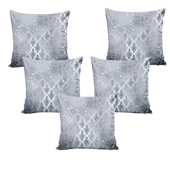 Ultimate Trends Digital Printed Textured Cushion Cover, 16 Inch X 16 Inch, Set of 5 - Grey Color