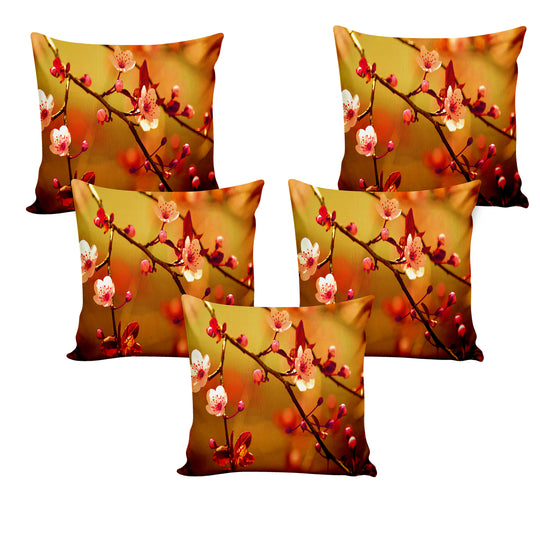 Ultimate Trends Floral Digital Printed Cushion Cover, 16 Inch X 16 Inch, Set of 5 -  Brown Color