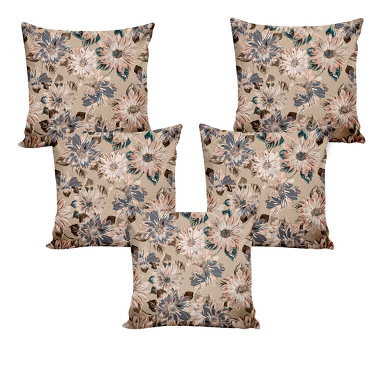 Ultimate Trends Fancy Floral Digital Printed Cushion Cover, 16 Inch X 16 Inch, Set of 5 - Brown Color