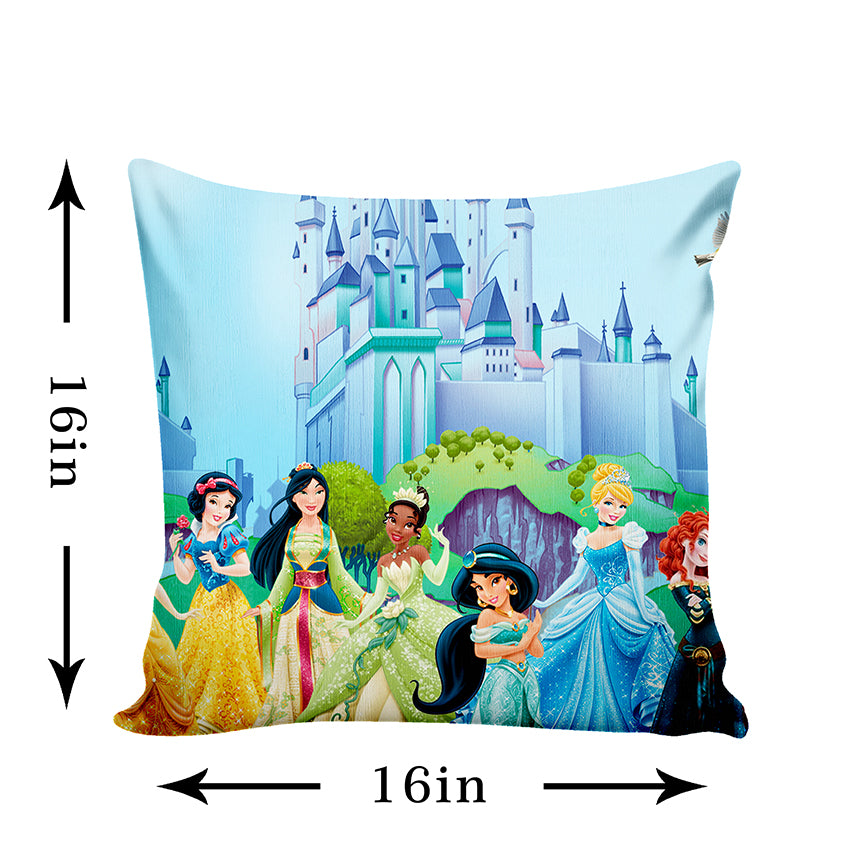 Ultimate Trends Kids Room Cartoon Printed Cushion Cover Princess, 16 Inch X 16 Inch, Set of 5 -  Sky Blue Color