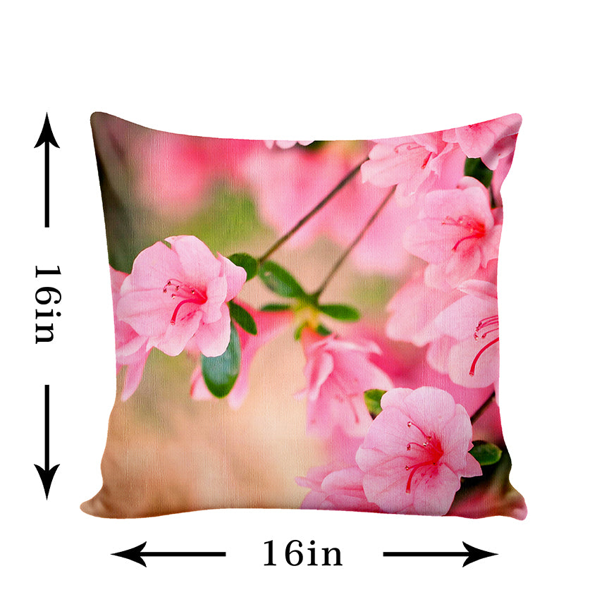 Ultimate Trends Floral Digital Printed Cushion Cover, 16 Inch X 16 Inch, Set of 5 -  Pink Color