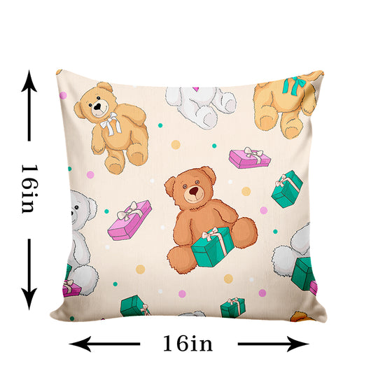 Ultimate Trends Kids Room Teddy Bear Printed Cushion Cover, 16 Inch X 16 Inch, Set of 5 -  Multi Color