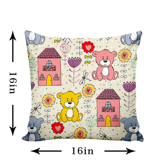 Ultimate Trends Kids Room Teddy Bear Printed Cushion Cover, 16 Inch X 16 Inch, Set of 5 -  Multi Color