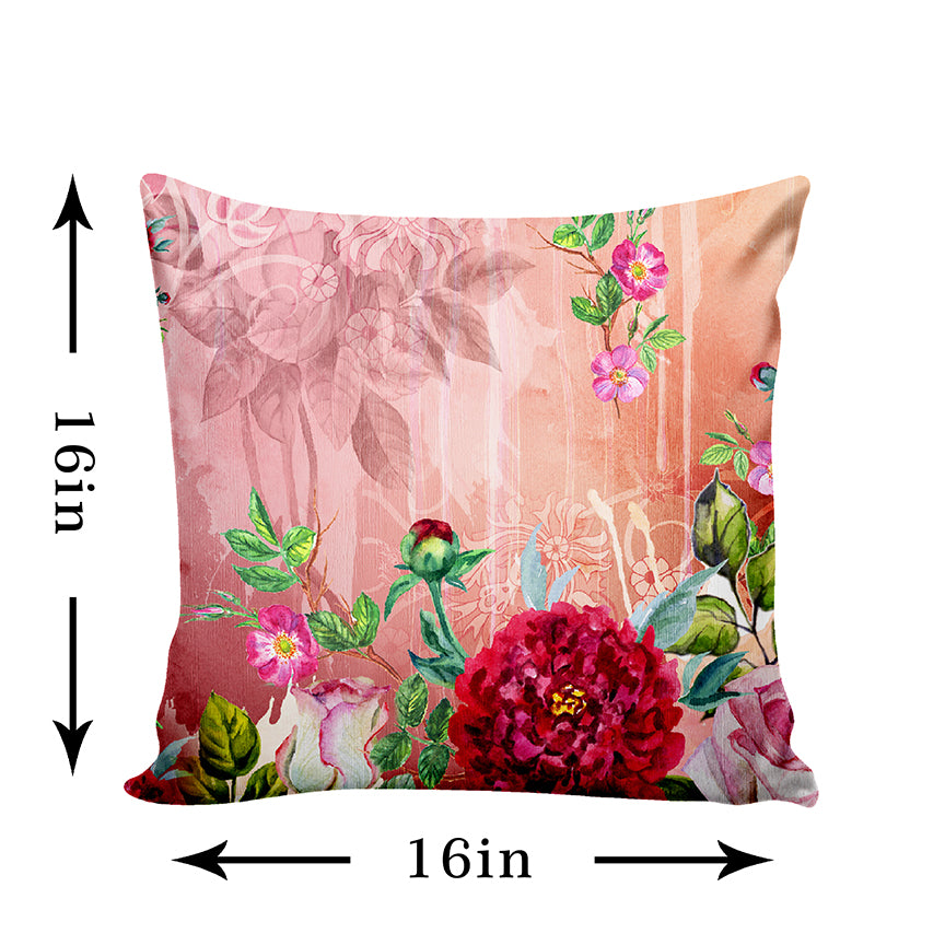 Ultimate Trends Floral Digital Printed Cushion Cover, 16 Inch X 16 Inch, Set of 5 - Peach Color