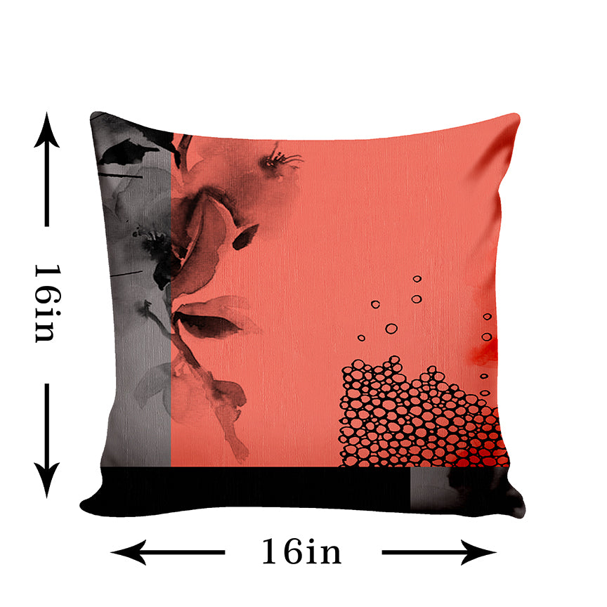 Ultimate Trends Modern Digital Printed Cushion Cover, 16 Inch X 16 Inch, Set of 5 - Red Color