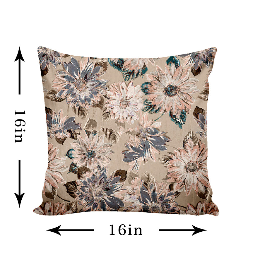 Ultimate Trends Fancy Floral Digital Printed Cushion Cover, 16 Inch X 16 Inch, Set of 5 - Brown Color