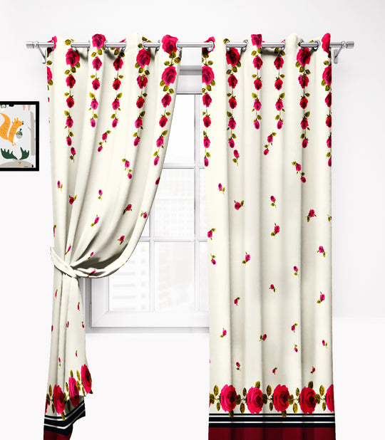 Ultimate Trends Premium Polyester Elite Floral Curtain For Home Décor Cream and Red Color, 1 Piece