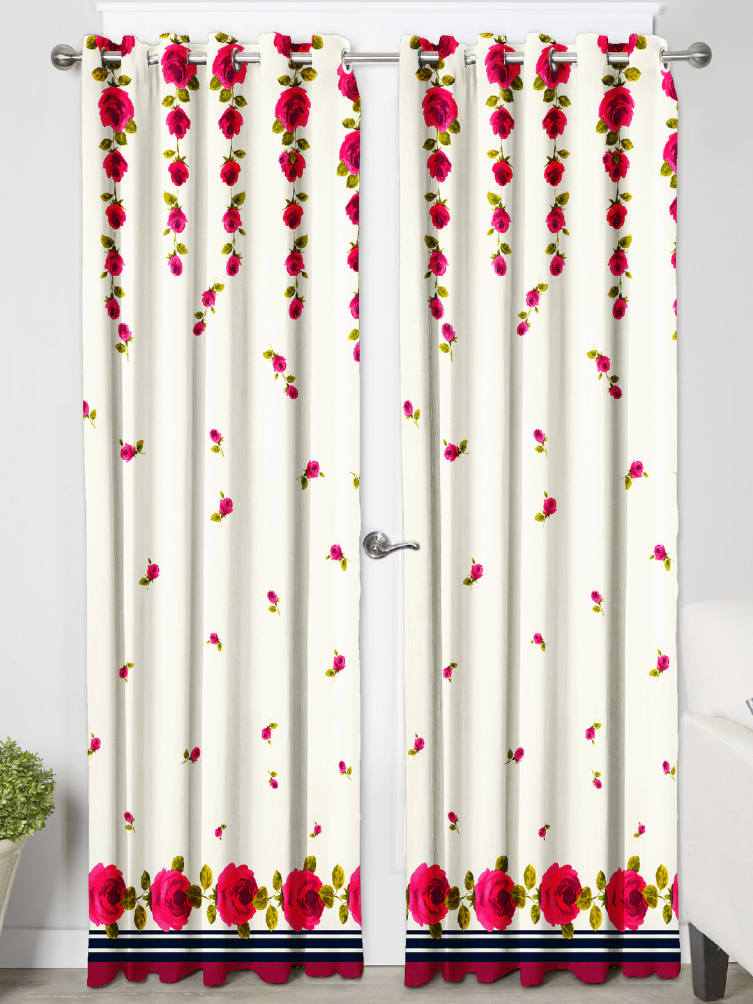 Ultimate Trends Premium Polyester Elite Floral Curtain For Home Décor Cream and Red Color, 1 Piece