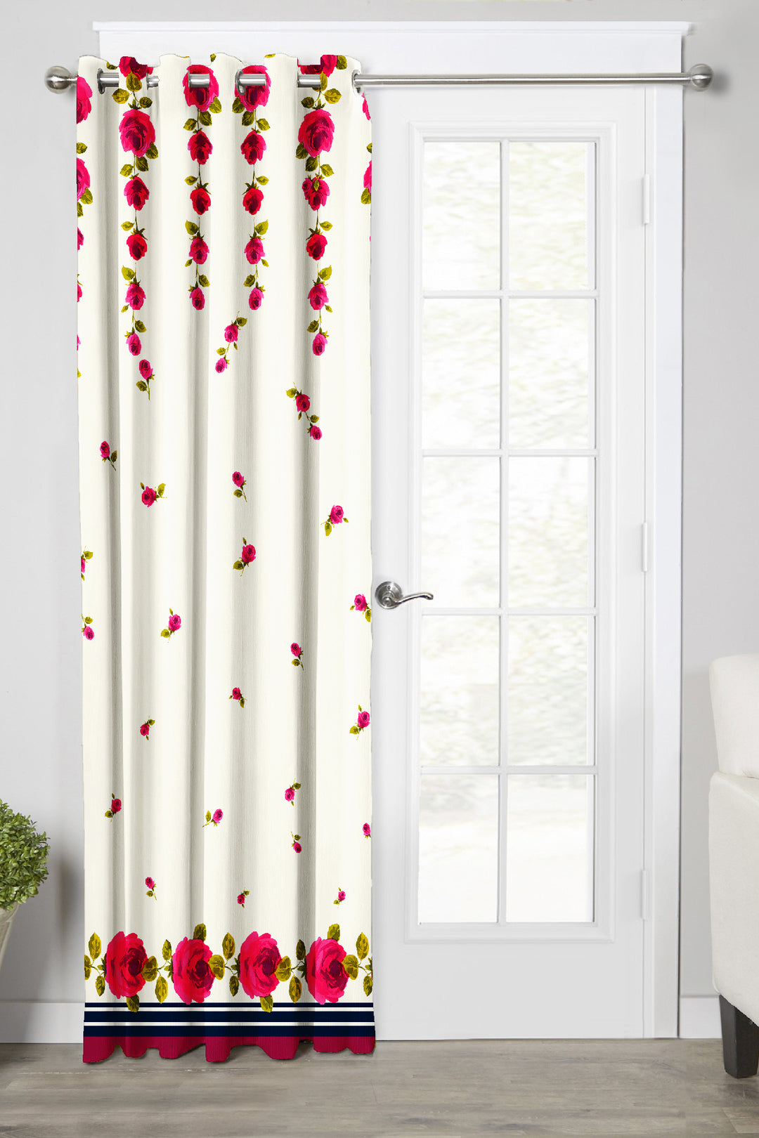 Ultimate Trends Premium Polyester Elite Floral Curtain For Home Décor Cream and Red Color, 1 Piece