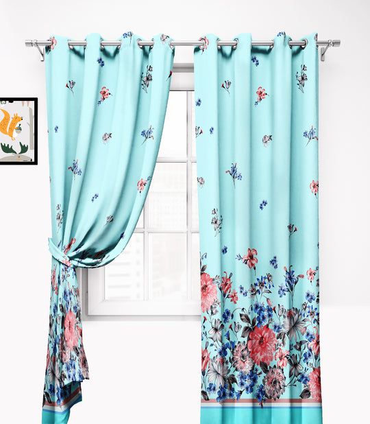 Ultimate Trends Premium Polyester Elite Floral Curtain For Home Décor Sea Green Color, 1 Piece