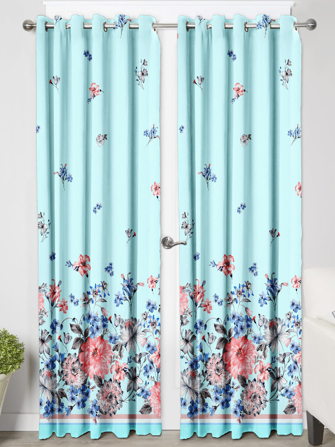 Ultimate Trends Premium Polyester Elite Floral Curtain For Home Décor Sea Green Color, 1 Piece