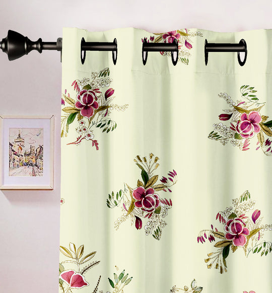 Ultimate Trends Premium Polyester Elite Floral Curtain For Home Décor Lemon Color, 1 Piece