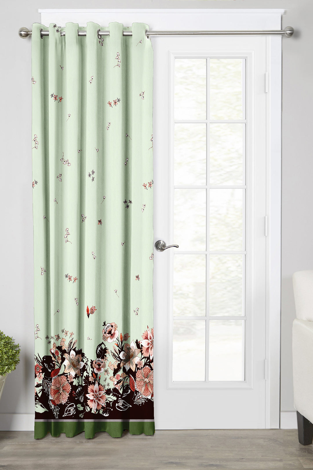 Ultimate Trends Premium Polyester Elite Floral Curtain For Home Décor Light Green Color, 1 Piece