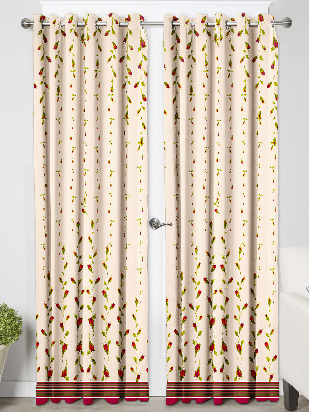 Ultimate Trends Premium Polyester Elite Floral Curtain For Home Décor Ivory Color, 1 Piece