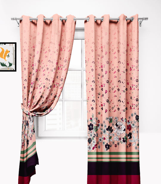 Ultimate Trends Premium Polyester Elite Floral Curtain For Home Décor Peach Color, 1 Piece