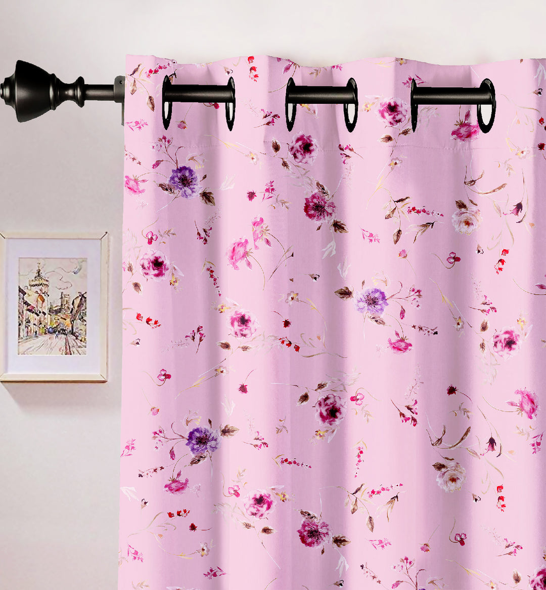 Ultimate Trends Premium Polyester Elite Floral Curtain For Home Décor Pink Color, 1 Piece