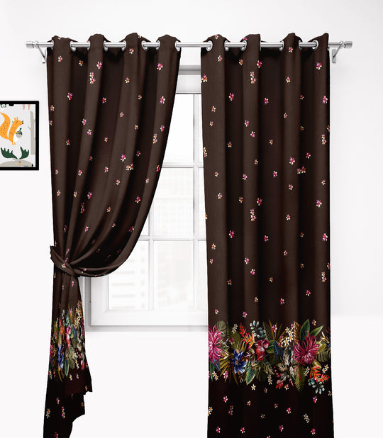 Ultimate Trends Premium Polyester Elite Floral Curtain For Home Décor Coffee Brown Color, 1 Piece