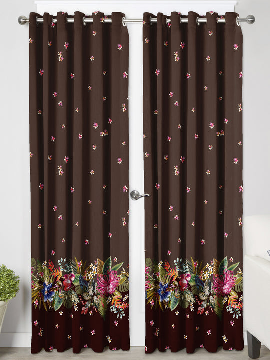 Ultimate Trends Premium Polyester Elite Floral Curtain For Home Décor Coffee Brown Color, 1 Piece