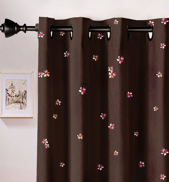 Ultimate Trends Premium Polyester Elite Floral Curtain For Home Décor Coffee Brown Color, 1 Piece