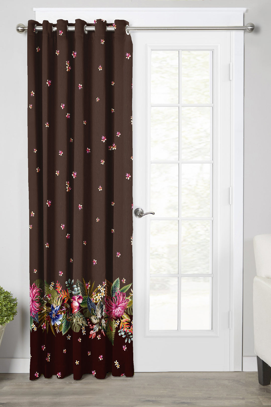 Ultimate Trends Premium Polyester Elite Floral Curtain For Home Décor Coffee Brown Color, 1 Piece