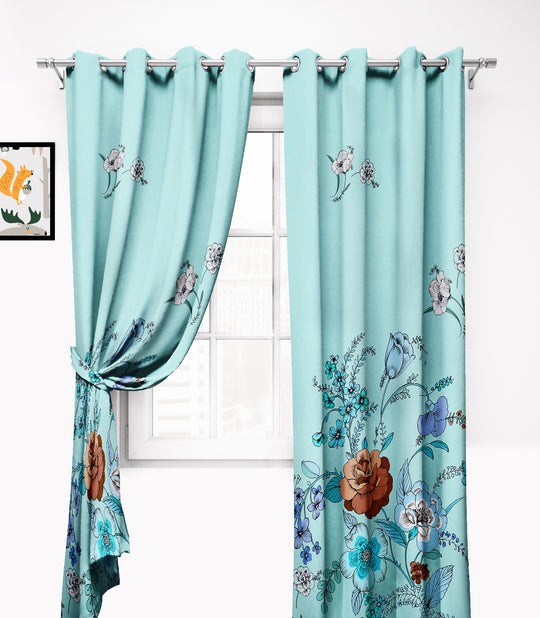 Ultimate Trends Premium Polyester Elite Floral Curtain For Home Décor Light Turquoise Color, 1 Piece