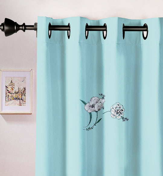 Ultimate Trends Premium Polyester Elite Floral Curtain For Home Décor Light Turquoise Color, 1 Piece