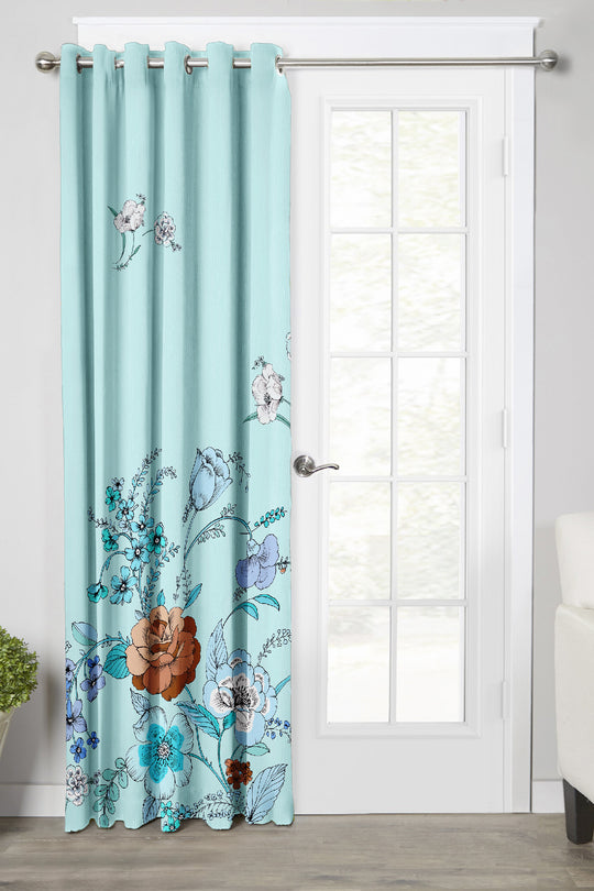 Ultimate Trends Premium Polyester Elite Floral Curtain For Home Décor Light Turquoise Color, 1 Piece