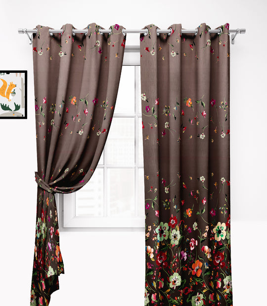 Ultimate Trends Premium Polyester Elite Floral Curtain For Home Décor Brown Color, 1 Piece