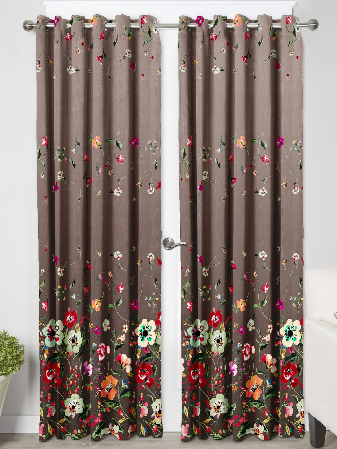 Ultimate Trends Premium Polyester Elite Floral Curtain For Home Décor Brown Color, 1 Piece