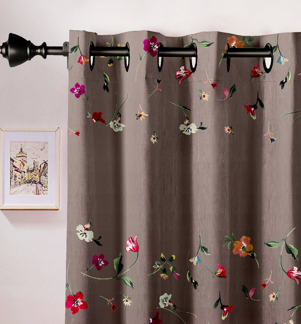 Ultimate Trends Premium Polyester Elite Floral Curtain For Home Décor Brown Color, 1 Piece