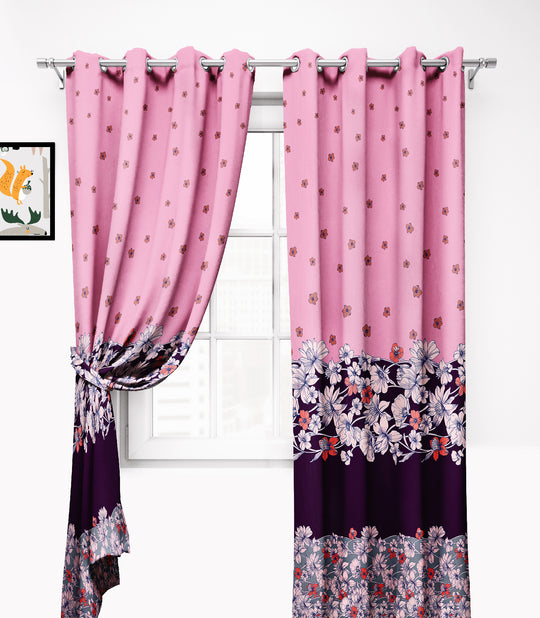 Ultimate Trends Premium Polyester Elite Floral Curtain For Home Décor Pink Color, 1 Piece