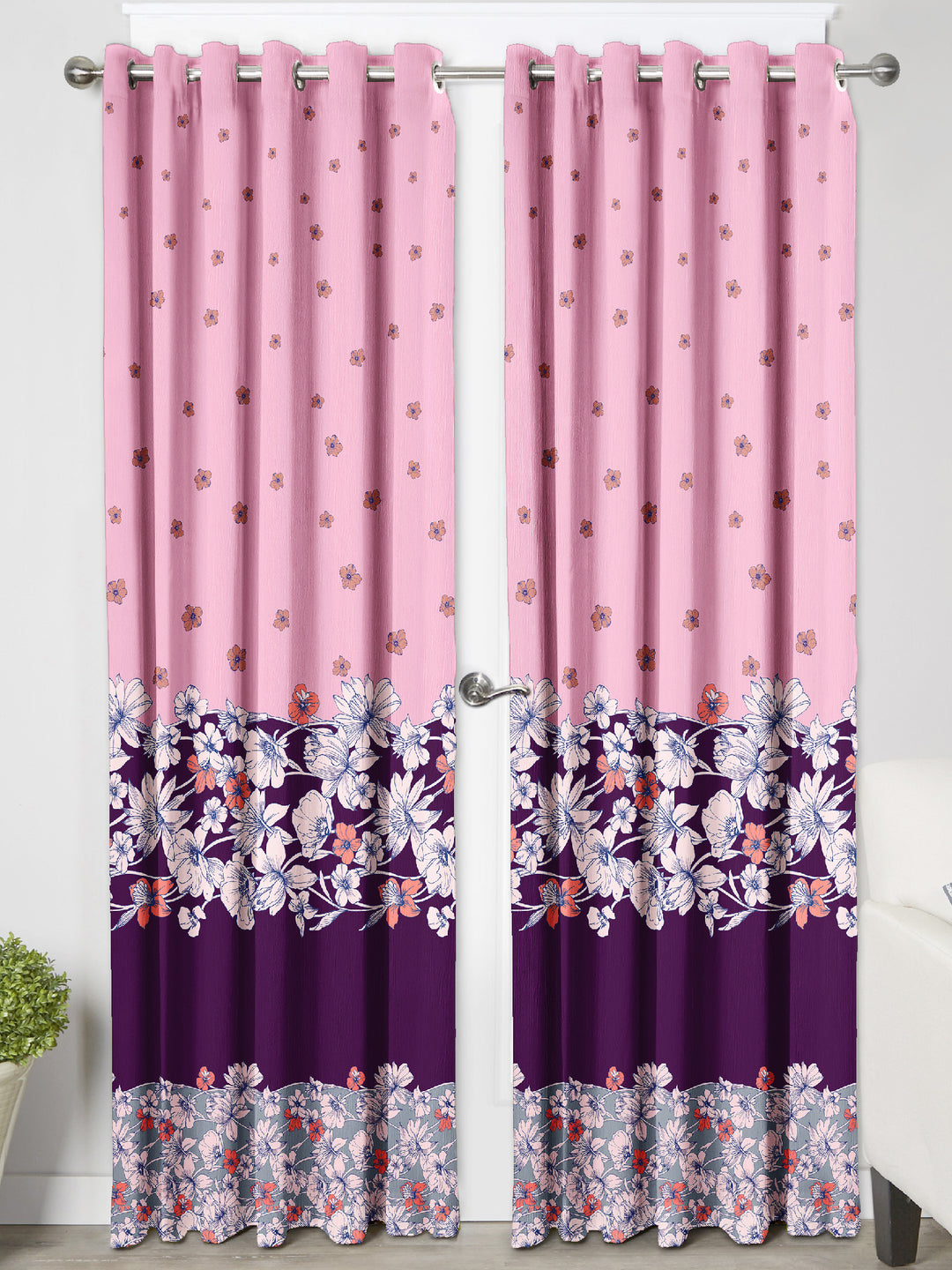 Ultimate Trends Premium Polyester Elite Floral Curtain For Home Décor Pink Color, 1 Piece