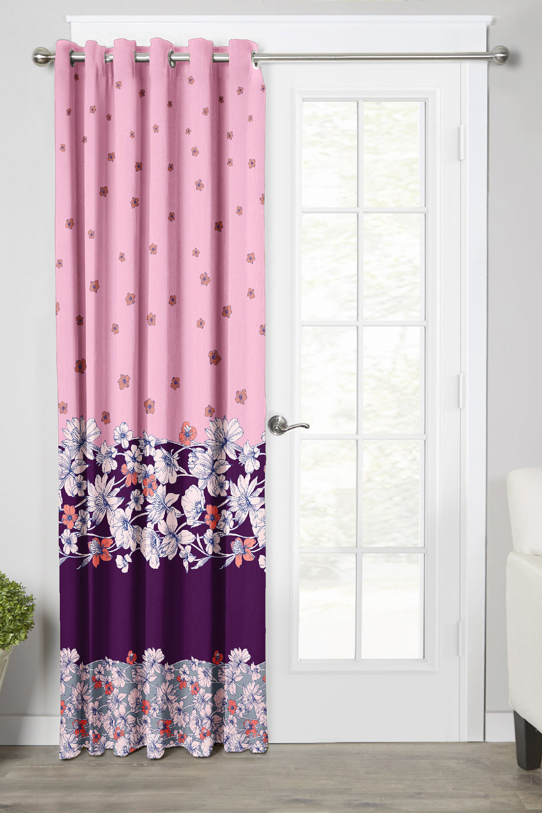 Ultimate Trends Premium Polyester Elite Floral Curtain For Home Décor Pink Color, 1 Piece