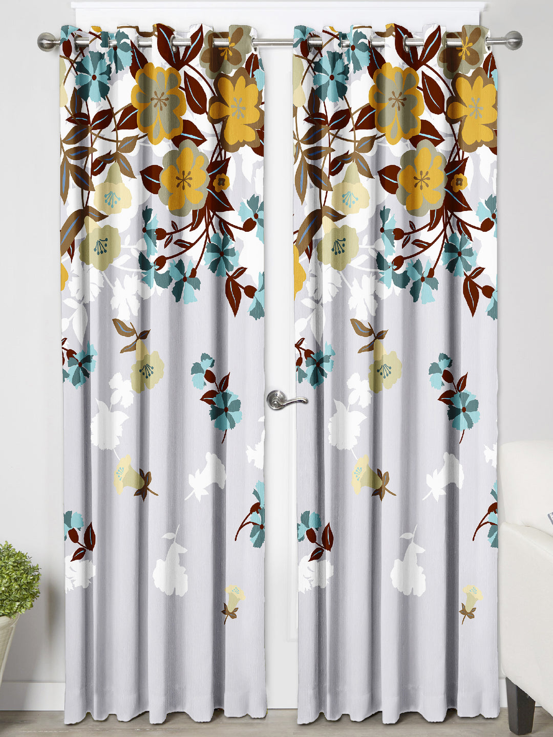 Ultimate Trends Premium Polyester Elite Floral Curtain For Home Décor Cloud Grey Color, 1 Piece