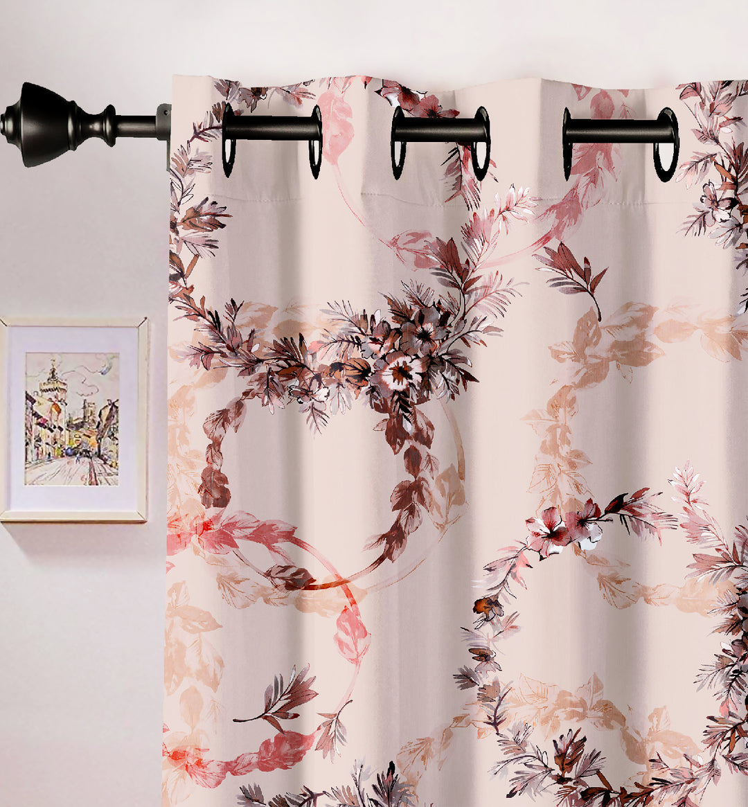 Ultimate Trends Premium Polyester Elite Floral Curtain For Home Décor Beige Color, 1 Piece