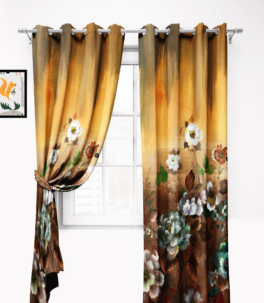 Ultimate Trends Premium Polyester Elite Floral Curtain For Home Décor Yellow and Brown Color, 1 Piece