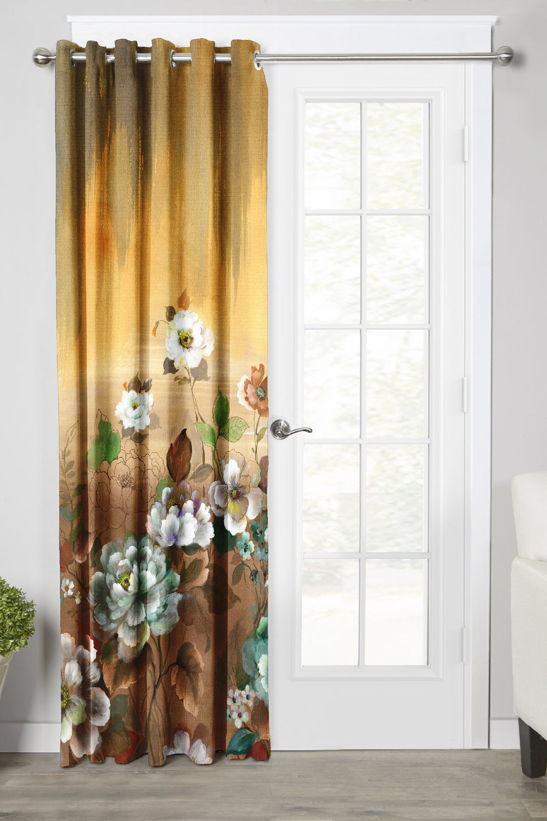 Ultimate Trends Premium Polyester Elite Floral Curtain For Home Décor Yellow and Brown Color, 1 Piece