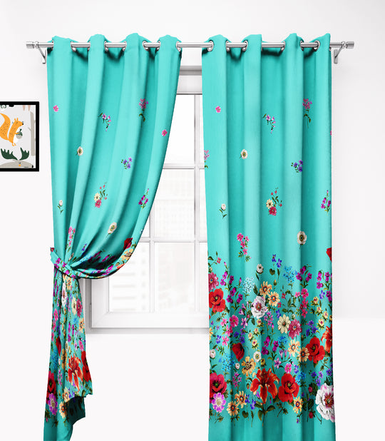 Ultimate Trends Premium Polyester Elite Floral Curtain For Home Décor Stone Sea Green Color, 1 Piece