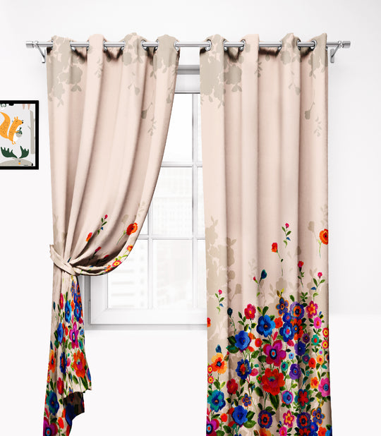 Ultimate Trends Premium Polyester Elite Floral Curtain For Home Décor Light Peach Color, 1 Piece